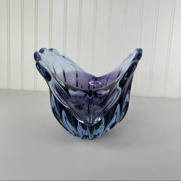 Unikat Van Eyk Signed & Numbered German Mid-century Fluted Purple Glass Bowl - Picture 4 of 14